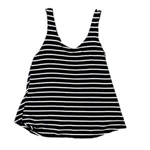 Yogalicious Womens Large Black White Striped Scoop Neck Athleisure Swing Top